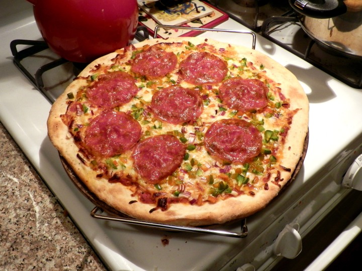 Better than New York–style: A pizza Susan and Dustin made at home on  20 January 2012.