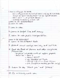 10 things to prepare to serve a mission (handwritten list)